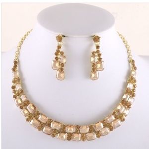 Topaz Crystal Marquise Rhinestone Necklace Set